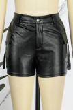 Black Street Solid Patchwork Pocket Metal Accessories Decoration Skinny High Waist Straight Solid Color Bottoms