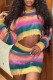 Green Casual Striped Patchwork Contrast O Neck Long Sleeve Two Pieces