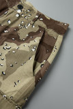 Camouflage Street Camouflage Print Patchwork Pocket Contrast Regular Mid Waist Straight Full Print Bottoms