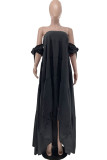 Black Casual Solid Patchwork Asymmetrical Off the Shoulder Straight Dresses