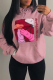 Pink Street Daily Character Print Draw String Hooded Collar Tops