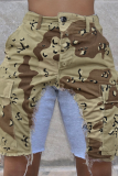 Camouflage Street Camouflage Print Patchwork Pocket Contrast Regular Mid Waist Straight Full Print Bottoms