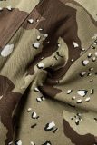 Camouflage Street Camouflage Print Patchwork Pocket Contrast Regular Mid Waist Straight Full Print Bottoms