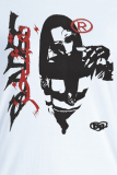 White Daily Vintage Print Patchwork O Neck T-Shirts
