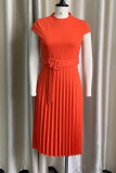 Tangerine Casual Solid Patchwork O Neck Straight Dresses