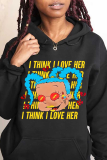 Black Daily Cute Draw String Hooded Collar Tops