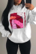 White Street Daily Character Print Draw String Hooded Collar Tops