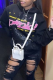 Black Street Vintage Print Draw String Hooded Collar Tops