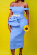 Sky Blue Celebrities Elegant Solid Patchwork Off the Shoulder One Step Skirt Dresses