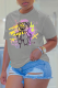 Light Gray Street Daily Print Patchwork O Neck T-Shirts