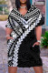 Black White Casual Print Patchwork V Neck Short Sleeve Dress