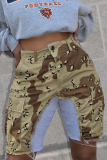 Camouflage Street Camouflage Print Patchwork Pocket Contrast Regular Mid Waist Straight Full Print Bottoms