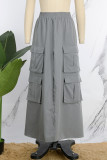 Grey Street Solid Patchwork Pocket High Opening Loose High Waist Type A Solid Color Bottoms