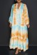 Light Blue Casual Print Patchwork V Neck Long Sleeve Dresses