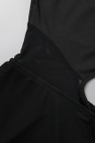 Black Sexy Solid Hollowed Out Spaghetti Strap Long Sleeve Dresses