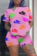 Pink Casual Print Letter O Neck Short Sleeve Two Pieces