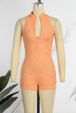 Orange Casual Solid Patchwork Zipper Collar Skinny Romper
