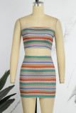 Colour Sexy Casual Print Backless Strapless Sleeveless Two Pieces