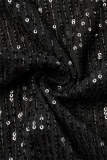 Pink Sexy Formal Patchwork Hollowed Out Sequins Frenulum Slit Oblique Collar Evening Dress Dresses