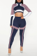 Purple Street Color Lump Patchwork Contrast Zipper Collar Long Sleeve Two Pieces