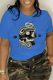 Royal Blue Casual Daily Print Skull Patchwork O Neck T-Shirts