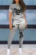 Grey Casual Gradual Change Print Letter O Neck Short Sleeve Two Pieces