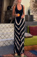 Black Sexy Striped Patchwork Backless U Neck Vest Dress Dresses