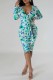 Green Casual Print Patchwork V Neck Long Sleeve Dresses