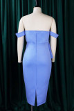 Sky Blue Celebrities Elegant Solid Patchwork Off the Shoulder One Step Skirt Dresses