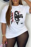 White Daily Vintage Print Patchwork O Neck T-Shirts