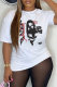 White Daily Vintage Print Patchwork O Neck T-Shirts