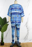 Multicolor Casual Print Basic O Neck Half Sleeve Two Pieces
