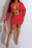 Red Sexy Casual Solid Patchwork Turndown Collar Long Sleeve Three Piece Set