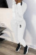 White Casual Letter Print Basic Hooded Collar Long Sleeve Two Pieces