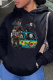Black Casual Daily Character Print Draw String Hooded Collar Tops