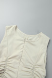 Apricot Casual Solid Draw String Fold V Neck Sleeveless Dress Dresses