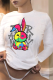 White Casual Daily Print Patchwork O Neck Tops