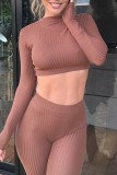 Bare Color Casual Solid Basic O Neck Long Sleeve Two Pieces