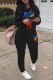Black Casual Print Letter O Neck Long Sleeve Two Pieces