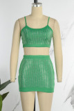 Red Sexy Patchwork Hot Drilling Backless Spaghetti Strap Sleeveless Two Pieces