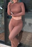 Bare Color Casual Solid Basic O Neck Long Sleeve Two Pieces