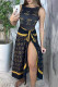 Navy Blue Sexy Vintage Print Letter O Neck Sleeveless Two Pieces