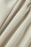 Apricot Casual Solid Draw String Fold V Neck Sleeveless Dress Dresses
