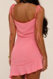 Pink Sexy Casual Solid Bandage Backless Spaghetti Strap Irregular Dress Dresses