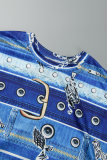Multicolor Casual Print Basic O Neck Half Sleeve Two Pieces