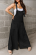 Black Casual Solid Patchwork Pocket Knotted Spaghetti Strap Loose Jumpsuits