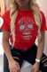 Red Casual Print Skull Patchwork O Neck T-Shirts