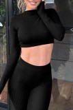Bare Color Casual Solid Basic O Neck Long Sleeve Two Pieces