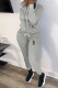 Grey Casual Letter Print Basic Hooded Collar Long Sleeve Two Pieces