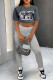 Dark Gray Street Print Patchwork Letter O Neck Short Sleeve Two Pieces